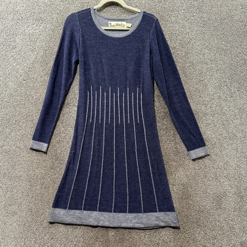 Aventura Eco Sweater Dress Small Blue Merino Wool Blend Long Sleeve Academia